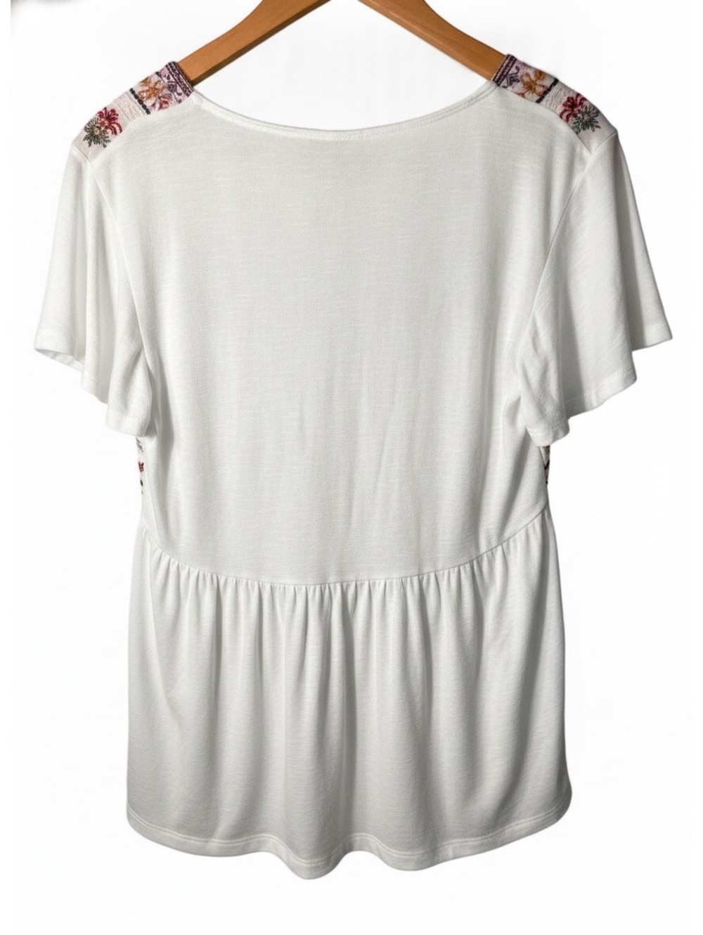 Knox Rose Embroidered White V Neck Short Sleeve Top Womens Size Small White Boho - Picture 6 of 7